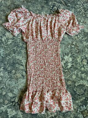 NWT Julia Floral Smocked Off-Shoulder Mini Dress in Pink